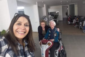 Why buy an old people scooter when you can get a Tzora! Grandaughter, Daughter and Mother selfie with Titan 4 in red