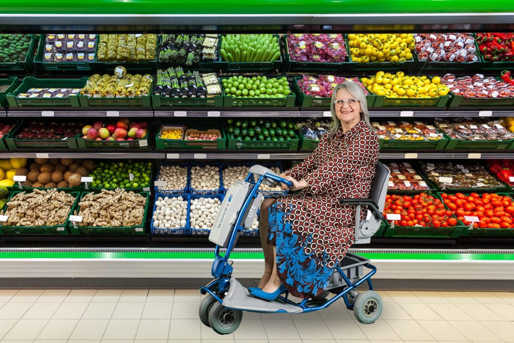 Lady on Lite Lexus in supermarket aisle